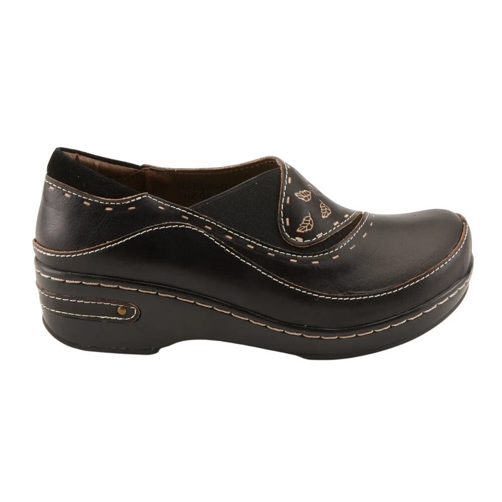 Spring Step L'Artiste Black Burbank Leather Clogs Women's Size 41